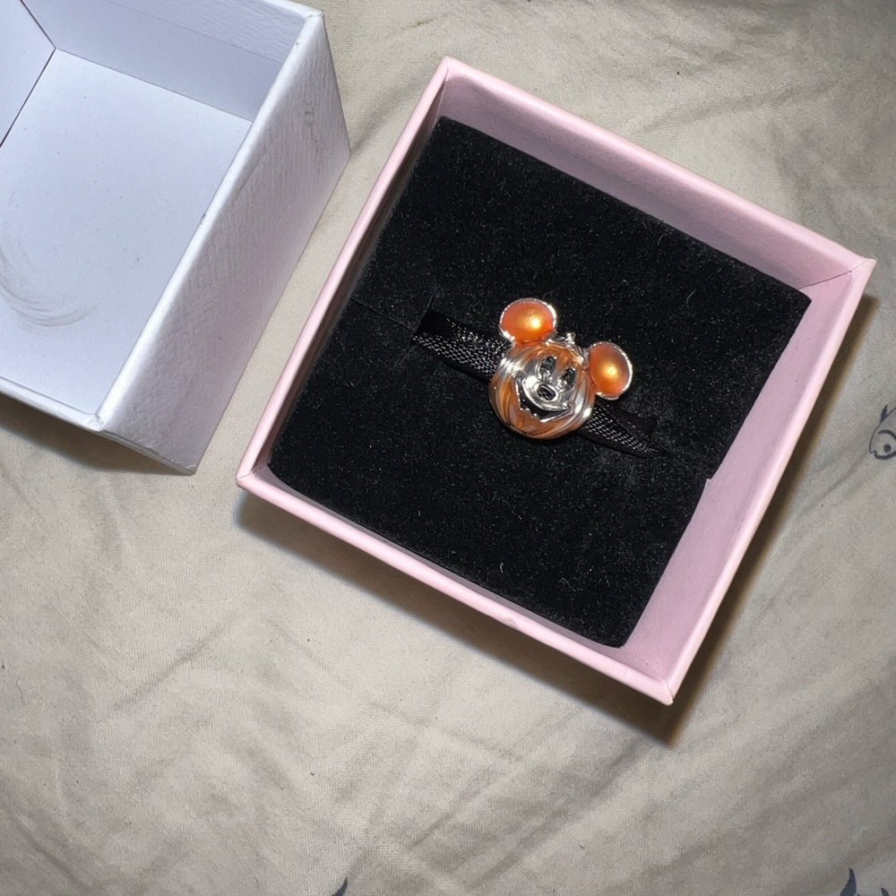 Disney x Pandora White Box with Mickey Mouse Pumpkin charm.